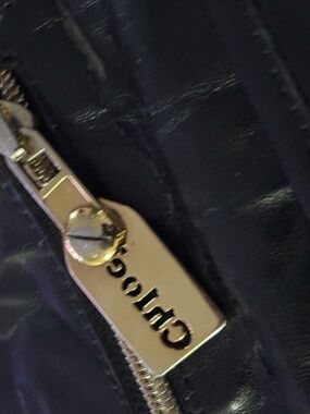 Chloe Black Leather Zip Wallet with Gold Hardware